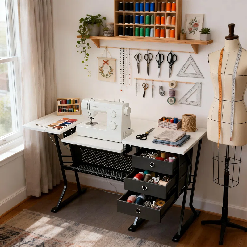 60" W X 23.5" D Sewing Table With Height Adjustable Platform