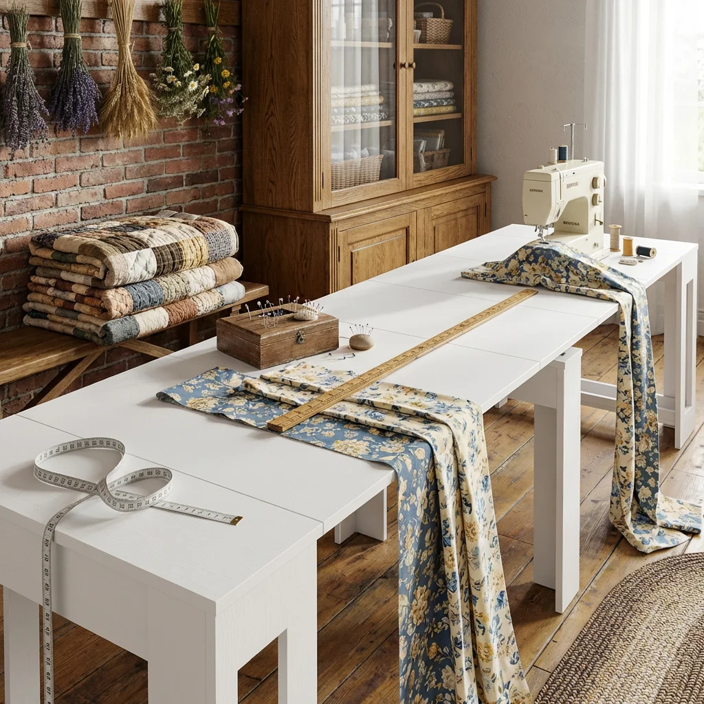 Expandable Solid Wood Craft & Sewing Table – 120” Extended Work Surface With Foldable Design For Home Studio - Image 2