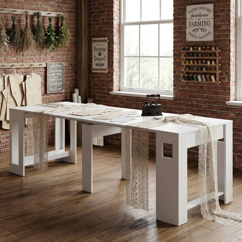 Expandable Solid Wood Craft & Sewing Table – 120” Extended Work Surface With Foldable Design For Home Studio - Image 3
