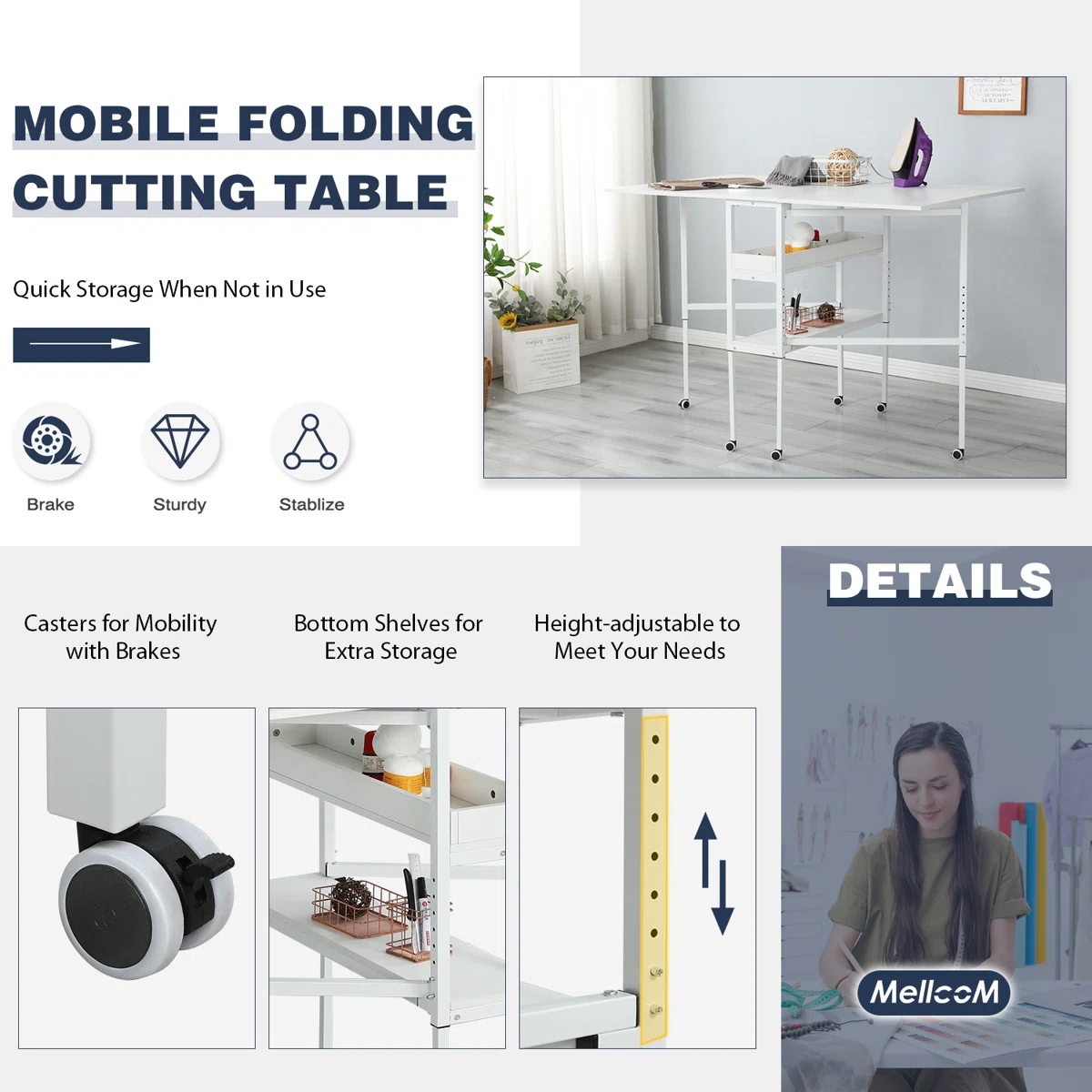 Foldable Craft Table with Wheels - Image 3