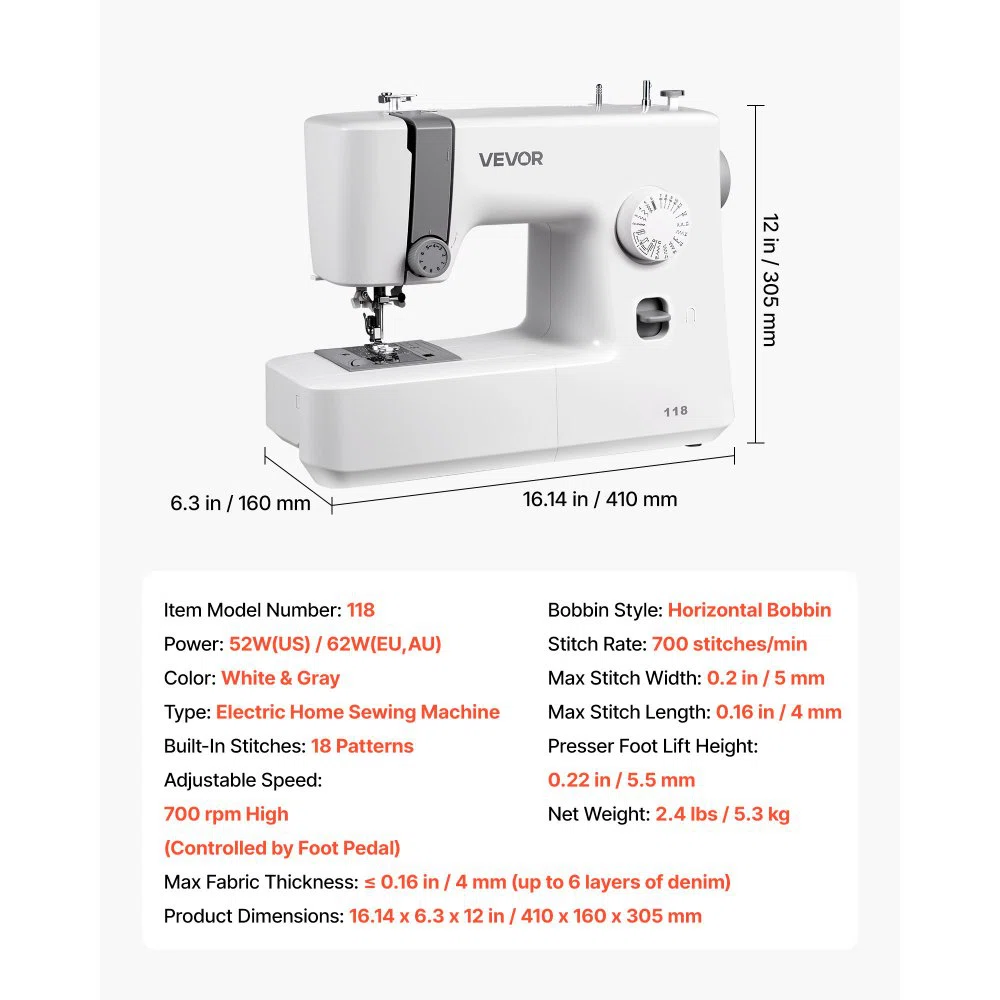 Sewing Machine, 18 Stitch Applications, with LED Light and Foot Pedal - Image 4